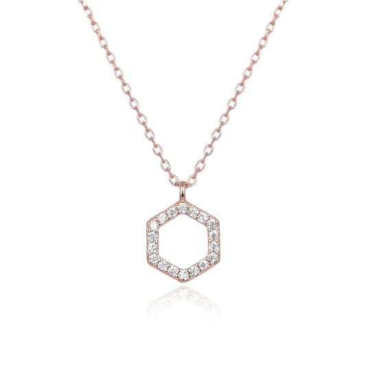 Rose Gold Hexagonal Necklace by Kilkenny Silver  Rose gold plated sterling silver hexagonal necklace with cubic zirconia stones.