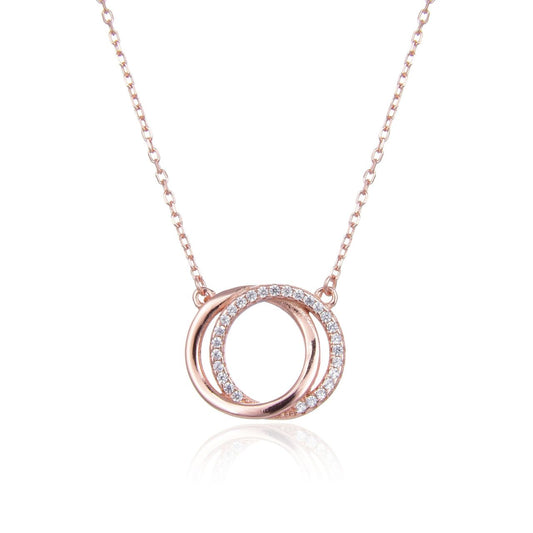 Rose Gold Interlocked Circle Necklace by Kilkenny Silver  Rose gold plated sterling silver interlocked circle necklace with cubic zirconia stones.