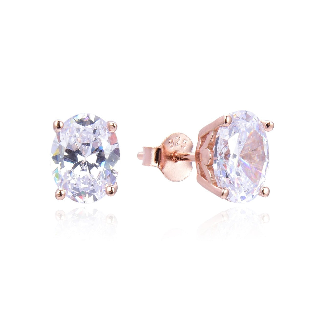 Kilkenny Silver Rose Gold Oval Stud Earrings  Rose gold plated sterling silver oval shaped stud earrings with cubic zirconia stones.