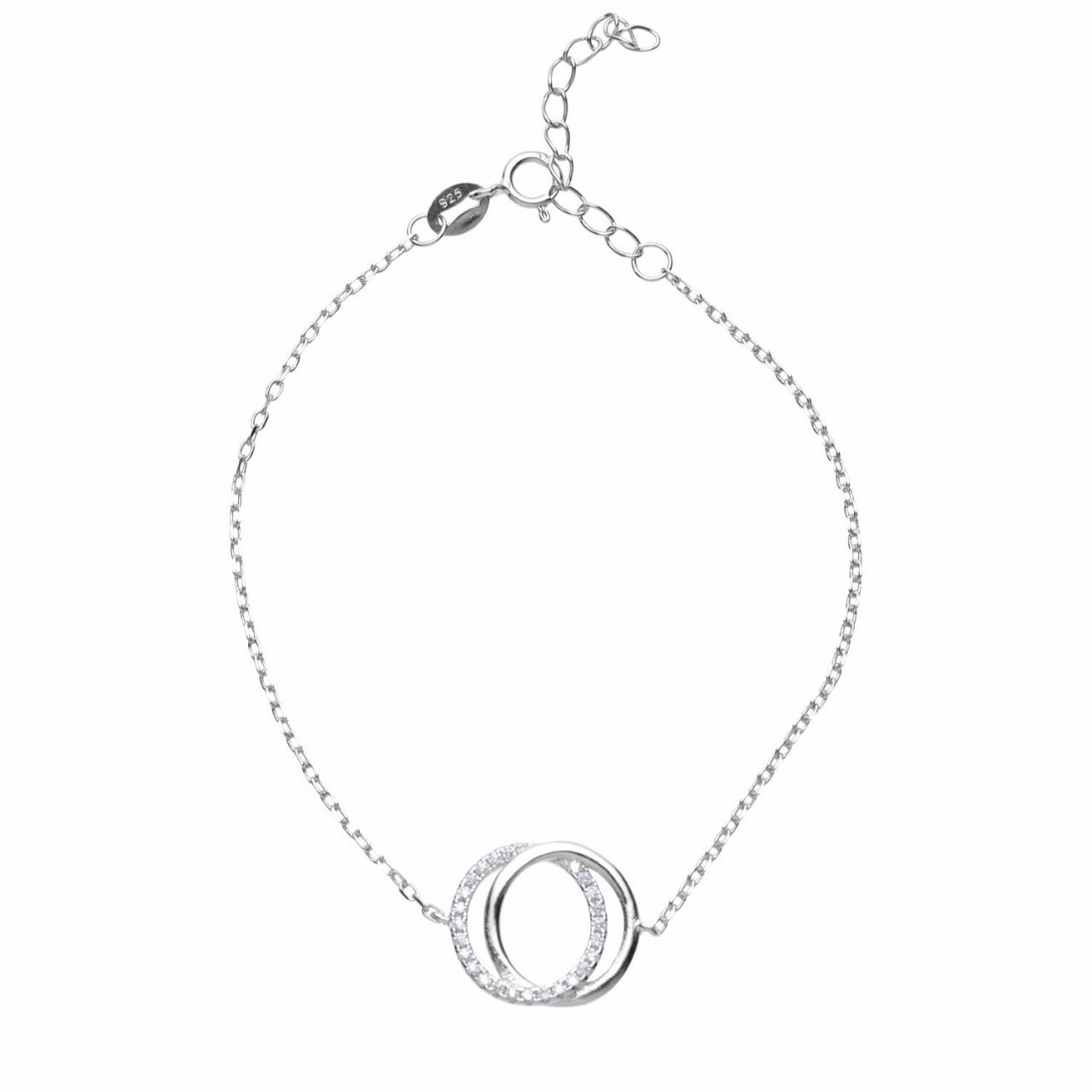 Siler Interlocked Circle Bracelet by Kilkenny Silver   Sterling silver bracelet with clear colour cubic zirconia stones.