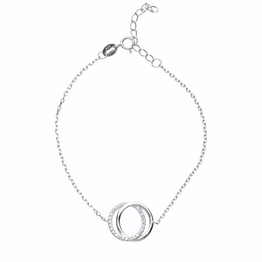 Siler Interlocked Circle Bracelet by Kilkenny Silver   Sterling silver bracelet with clear colour cubic zirconia stones.