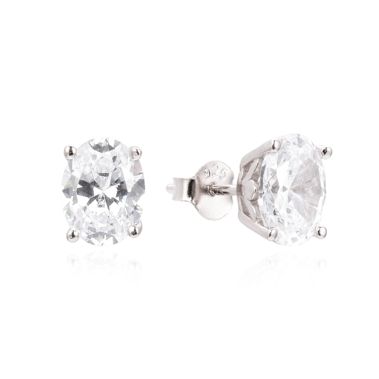 Kilkenny Silver Silver Oval Stud Earrings  Sterling silver oval shaped stud earrings with cubic zirconia stones.