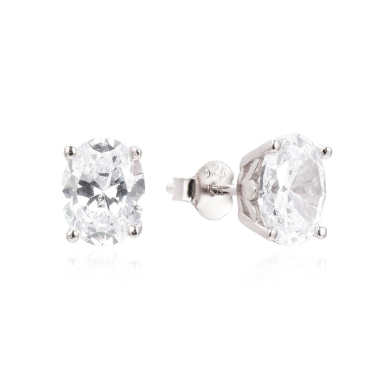 Kilkenny Silver Silver Oval Stud Earrings  Sterling silver oval shaped stud earrings with cubic zirconia stones.