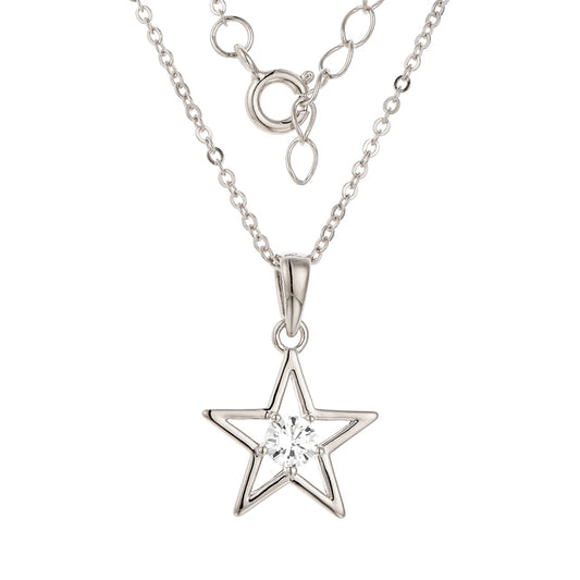 Silver Star Pendent with CZ Stone by Kilkenny Silver  Sterling silver star necklaces with cubic zirconia stone.
