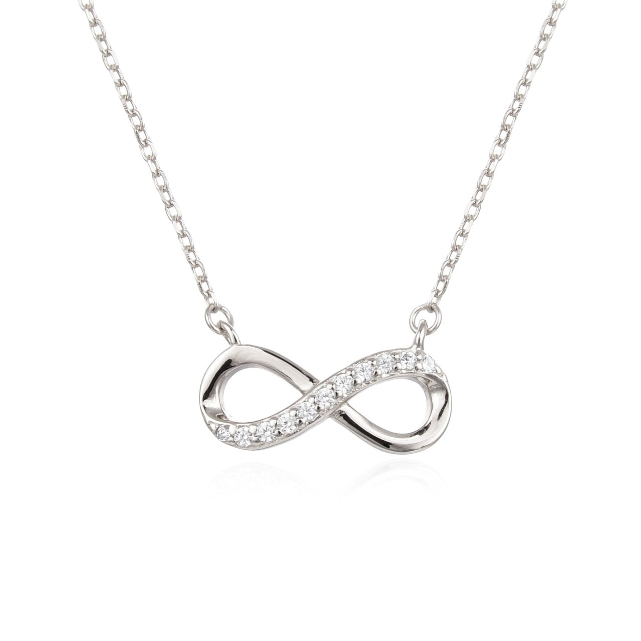 Silver Infinity Necklace by Kilkenny Silver  Sterling silver infinity love necklace with cubic zirconia stones.