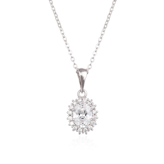 Sterling Silver Oval Necklace by Kilkenny Silver  Sterling silver oval shaped necklace with cubic zirconia stones.