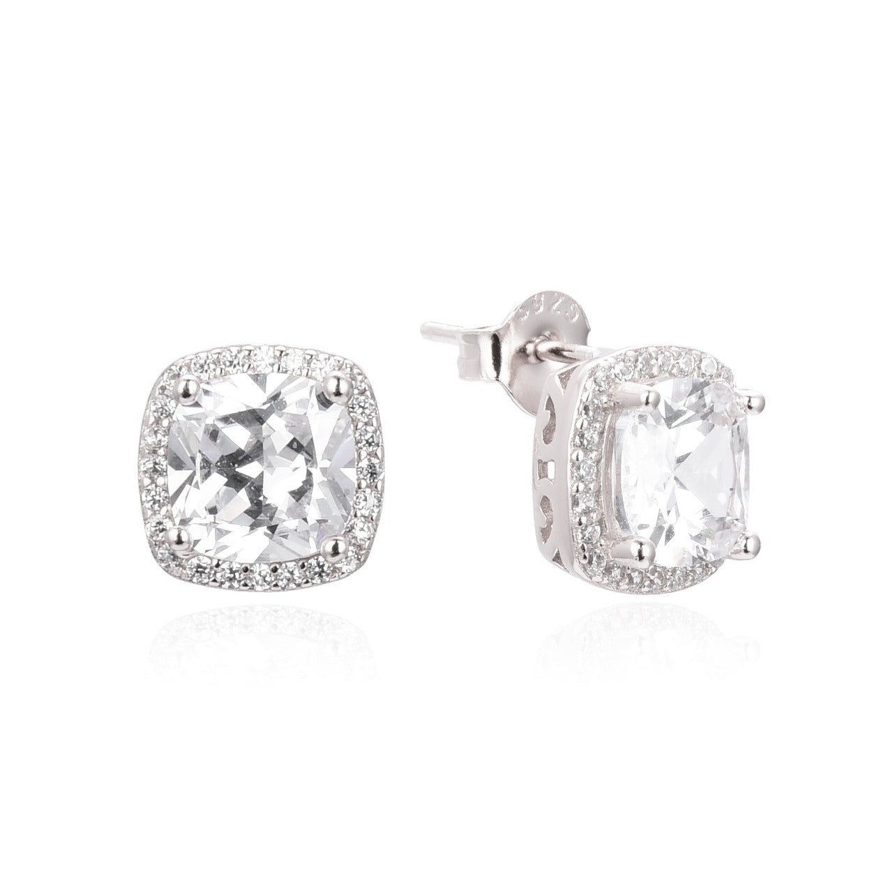 Sterling Silver Square Halo Stud Earrings by Kilkenny Silver   Sterling silver square halo stud earrings with cubic zirconia stones.