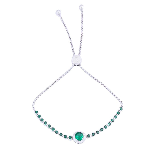 Knight & Day Classic Emerald Bracelet  Classic style bracelet embellished with emerald CZ stones. Slider fastening. Rhodium plating.