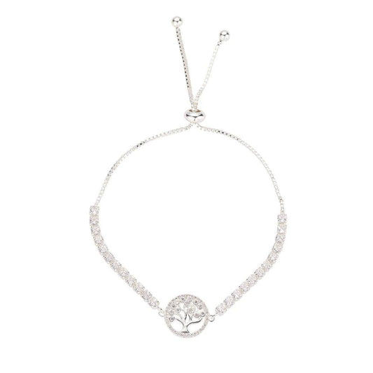 Silver Tree of Life Bracelet by Knight & Day  Silver Tree of Life bracelet embellished with CZ stones. Slider fastening.