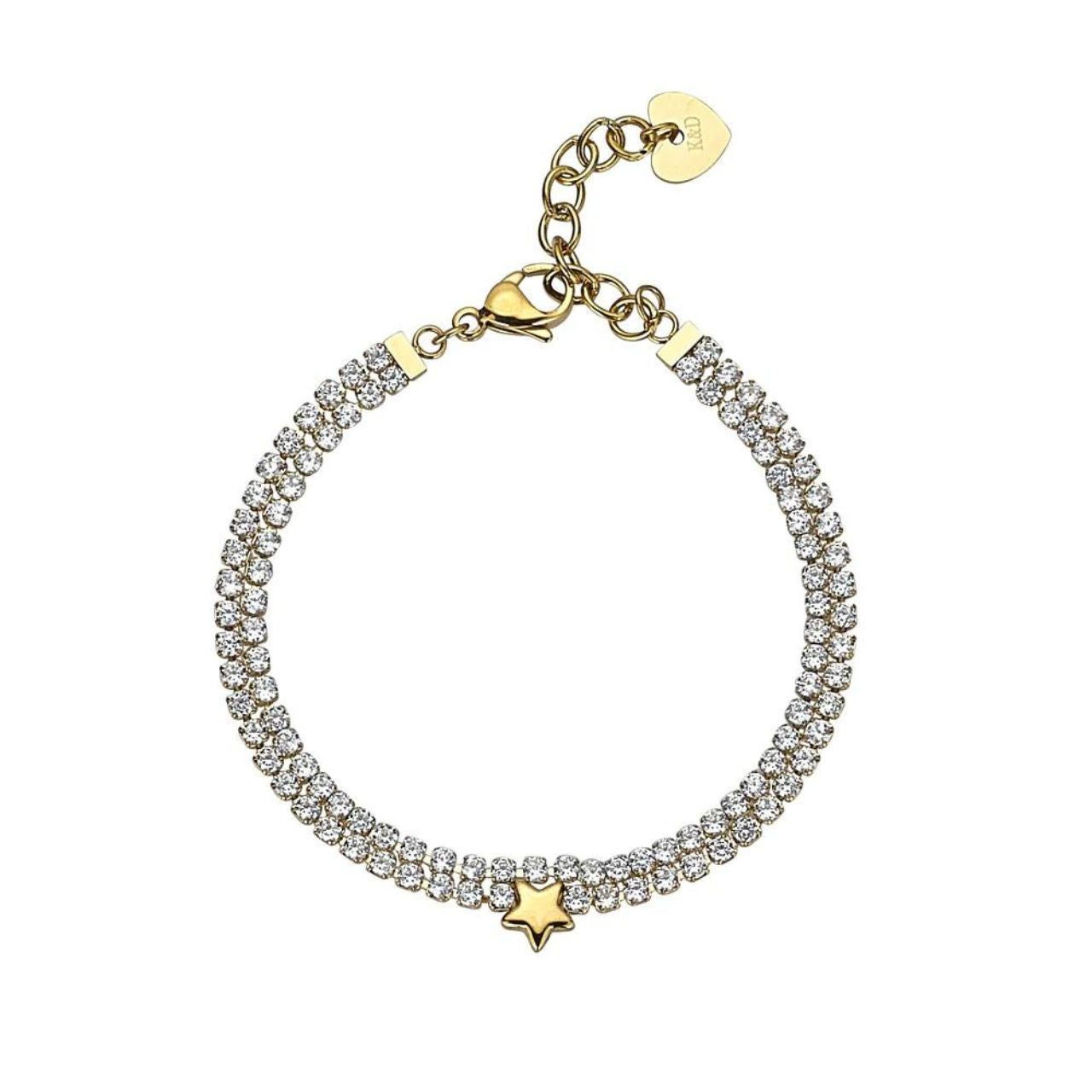 Knight & Day Star Tennis Bracelet  Double strand tennis bracelet embellished with gold plated centre star. Lobster claw fastening.