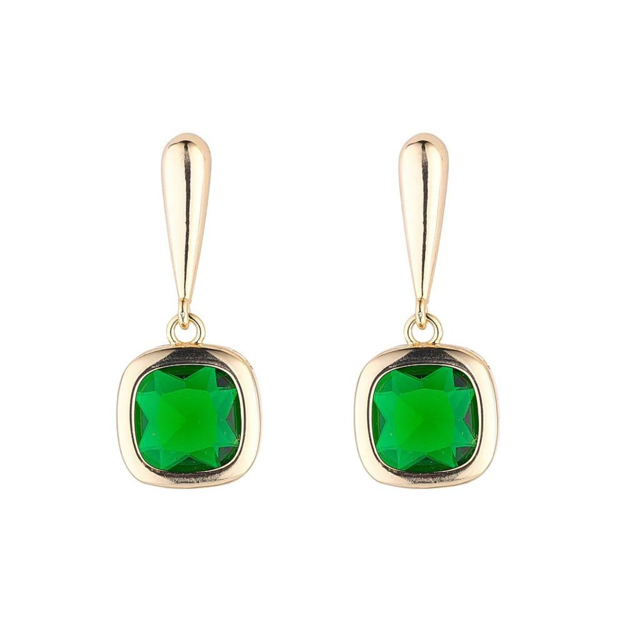 Kairi Earrings Gold Plated Drop Earrings With Green Stone by Knight & Day  Crafted from premium gold-plated metal and featuring a vibrant green stone, the Knight & Day Kairi earrings are an elegant accessory for any occasion.