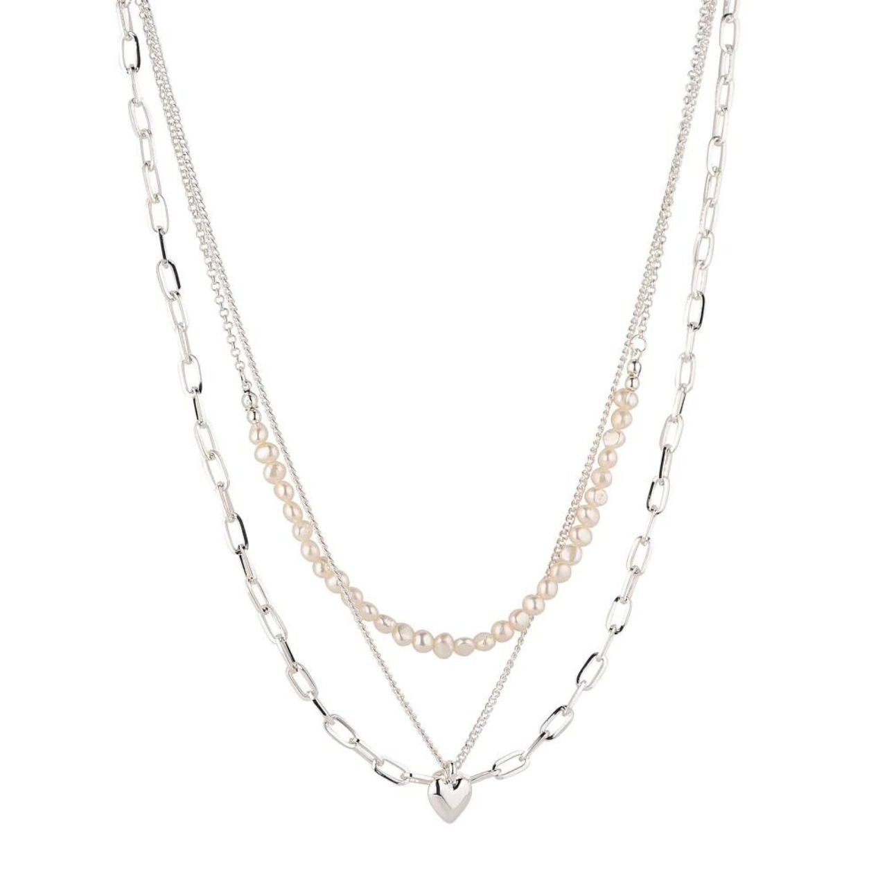 Knight & Day Silver Plated Triple Layer Freshwater Pearl Necklace  Elegant layered necklace with paperclip chain & freshwater pearls.