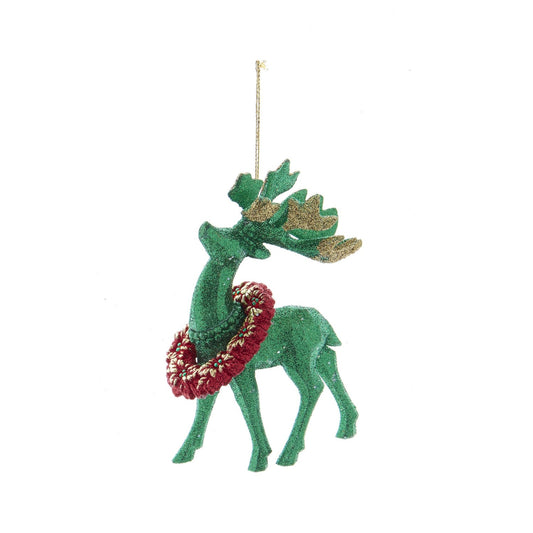 Kurt S Adler Christmas Glittered Deer Ornaments Green