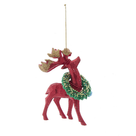 Kurt S Adler Christmas Glittered Deer Ornaments Red