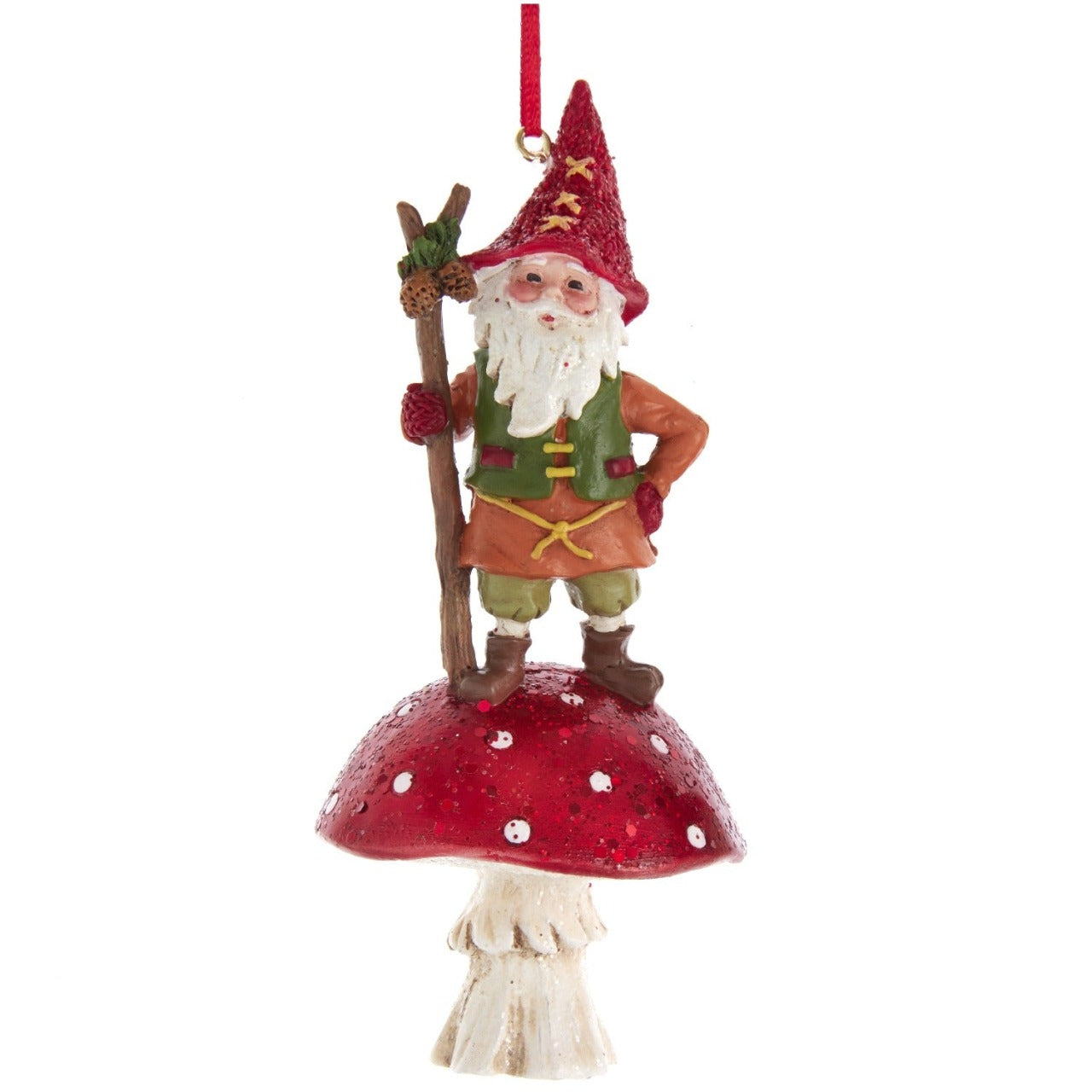 Kurt S Adler Christmas Gnome On Mushroom Ornaments - Standing