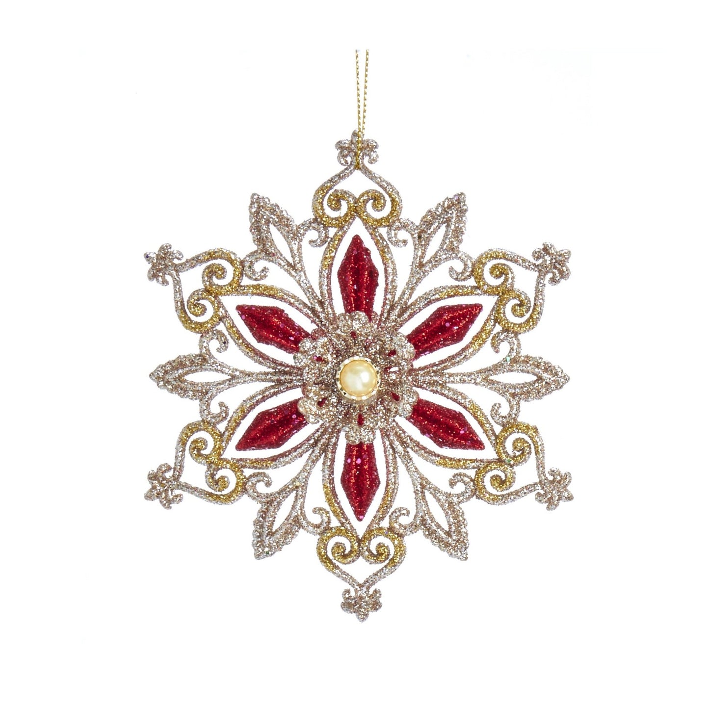 Kurt S Adler Christmas Ornamental Snowflake Platnium & Ruby