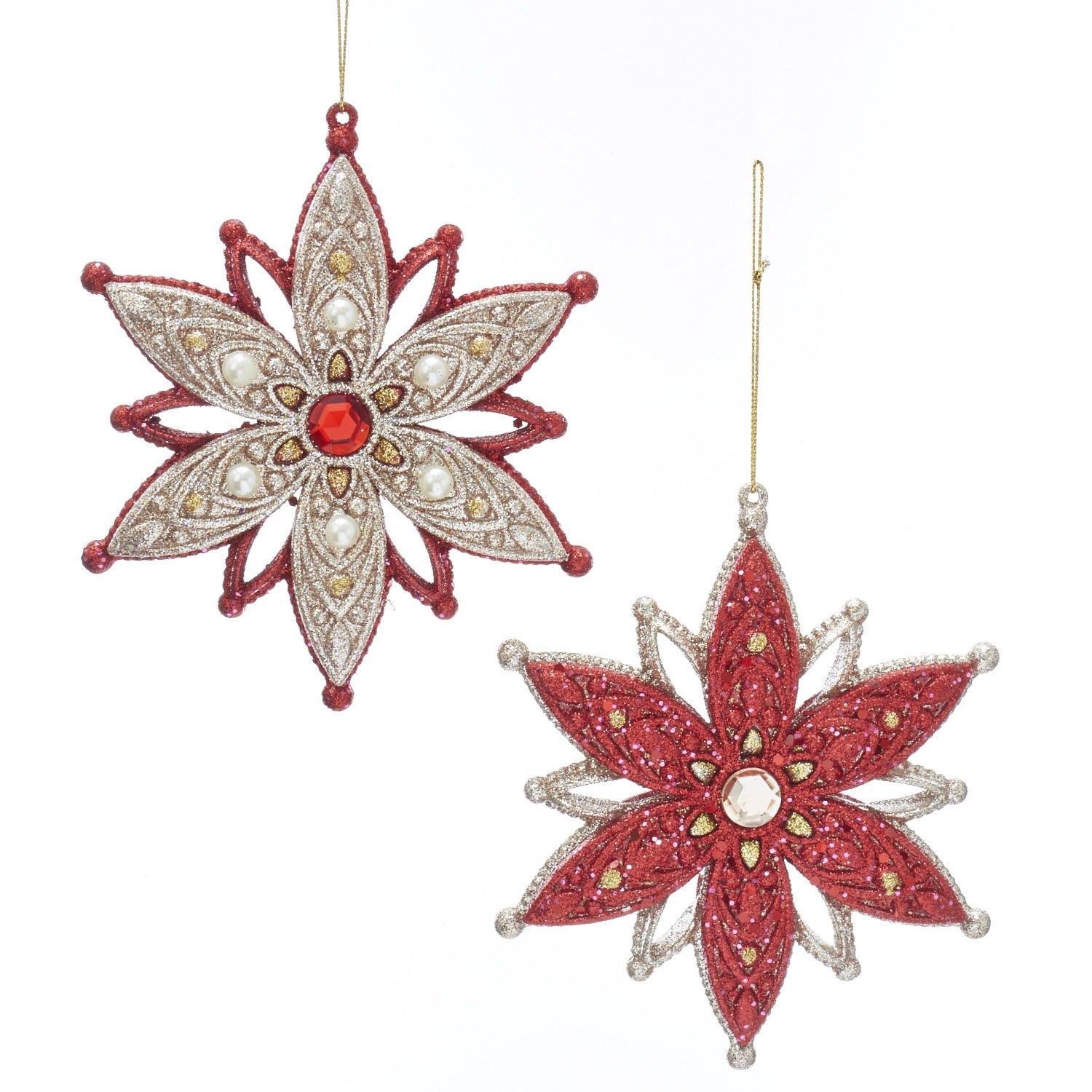 Kurt S Adler Christmas Snowflake Ornament Platinum & Ruby