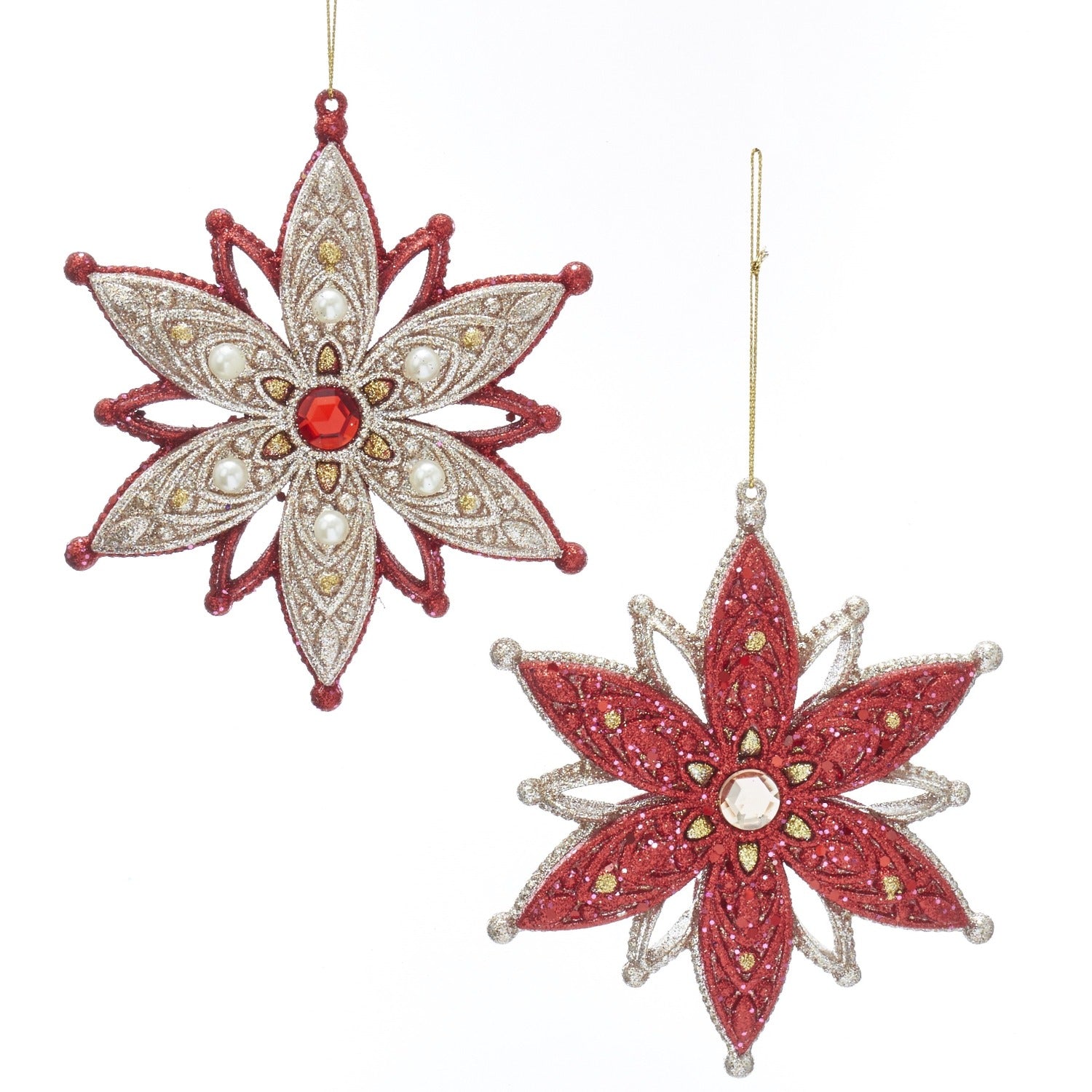 Kurt S Adler Christmas Snowflake Ornament Red & Gold