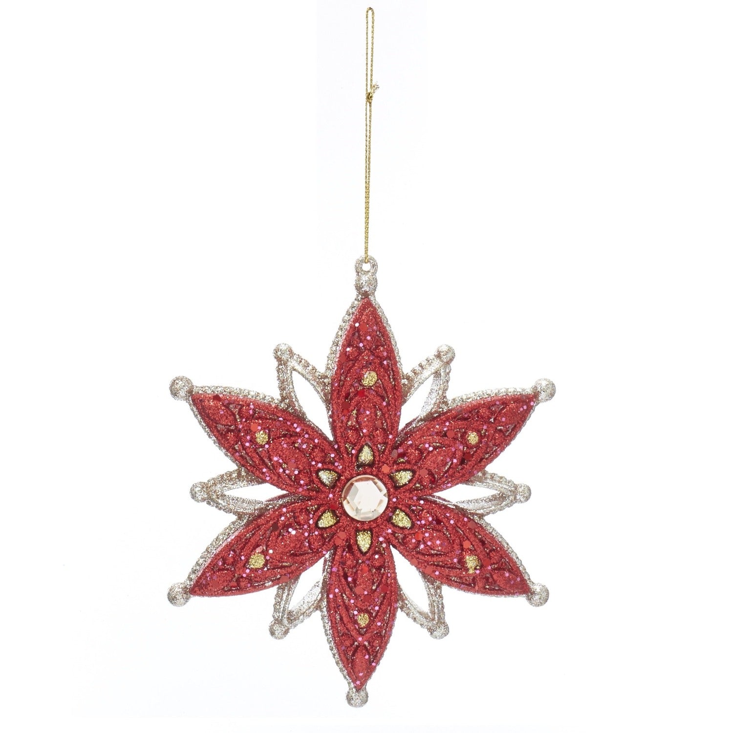 Kurt S Adler Christmas Snowflake Ornament Red & Gold