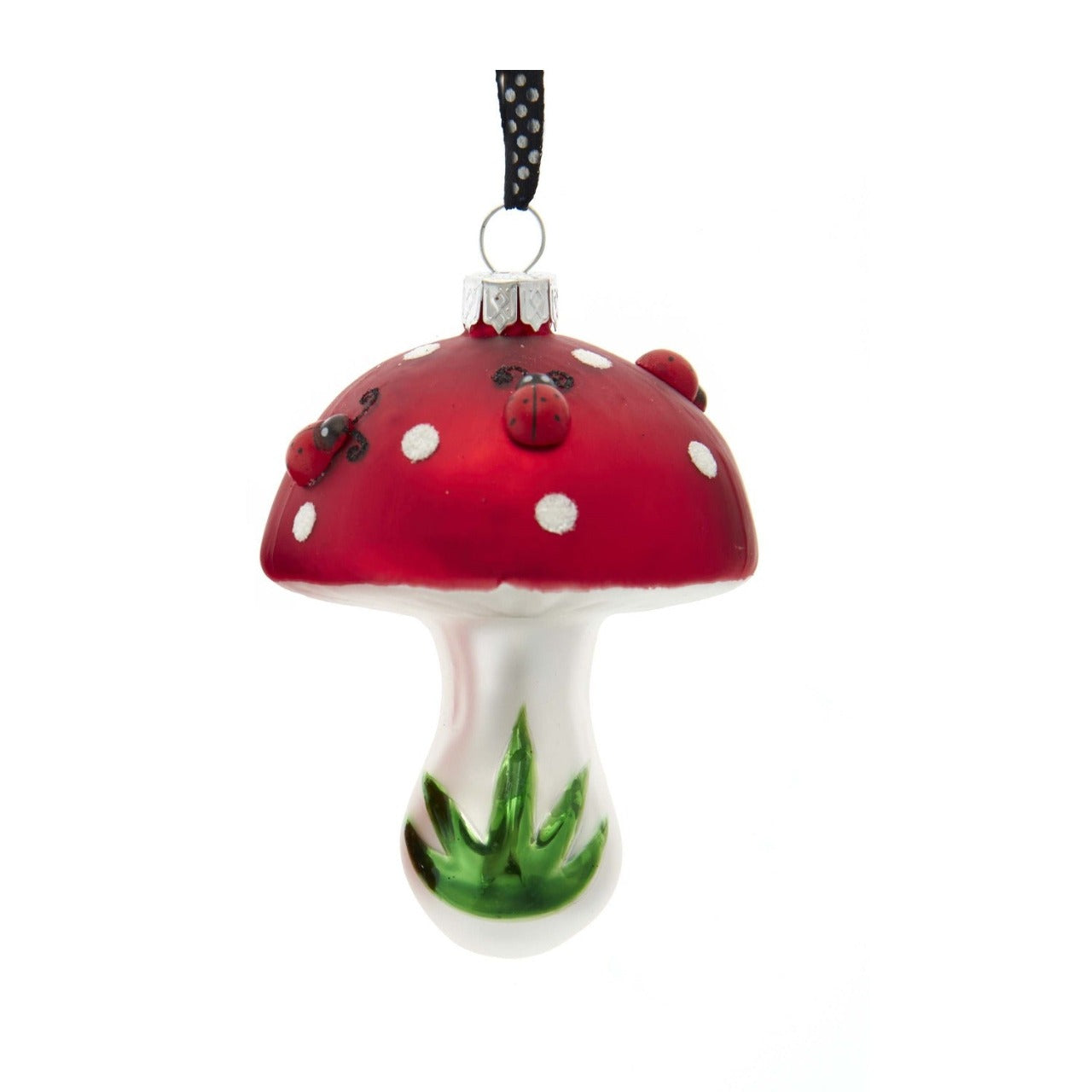 Kurt S Adler Ladybug On Mushroom Christmas Ornaments - Single