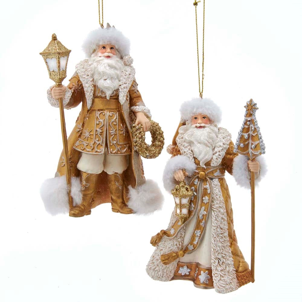 Kurt S Adler Metallic Gold Santa Christmas Hanging Ornaments Tree Staff