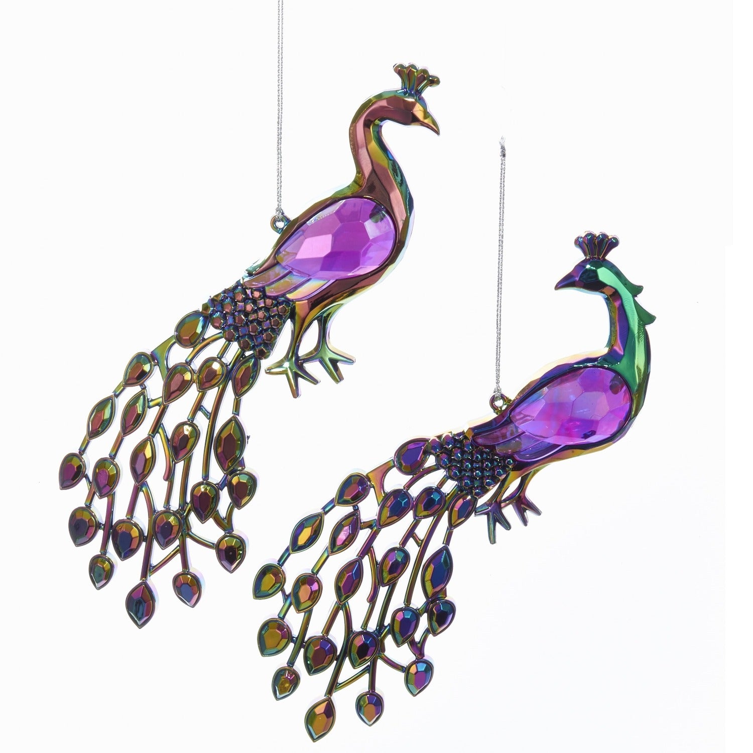 Kurt S Adler Multicolored Peacock With Lavender Gem Ornaments Bronze