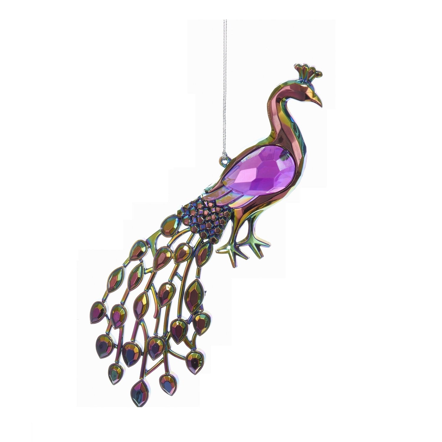 Kurt S Adler Multicolored Peacock With Lavender Gem Ornaments Bronze