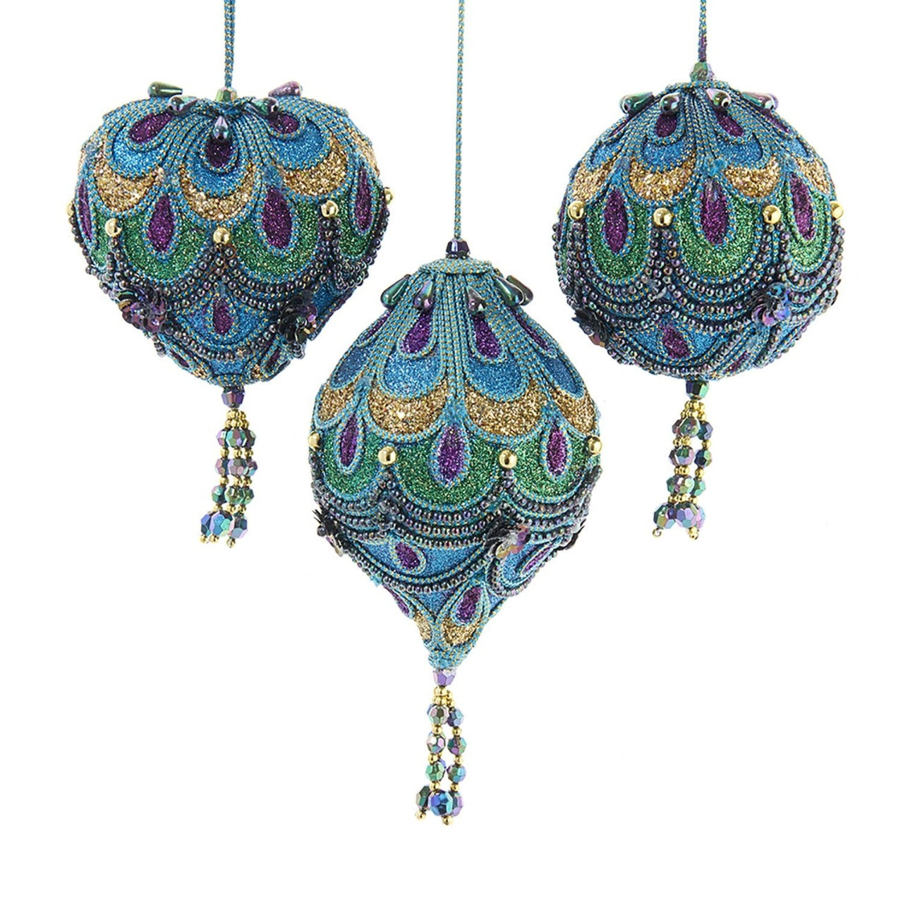 Kurt S Adler Peacock Colour Christmas Hanging Ornament - Teardrop