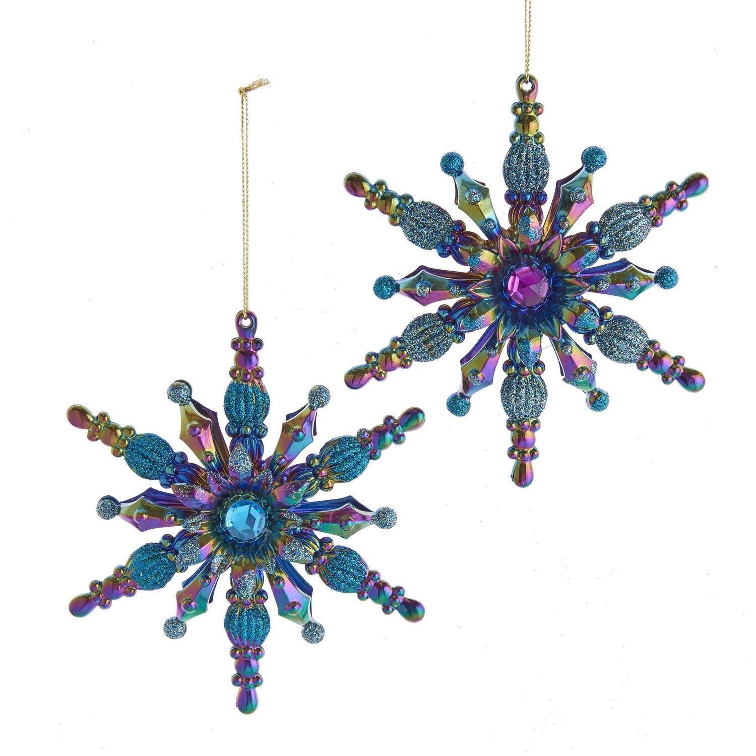 Kurt S Adler Peacock Snowflake Christmas Ornament - Blue Gemstone