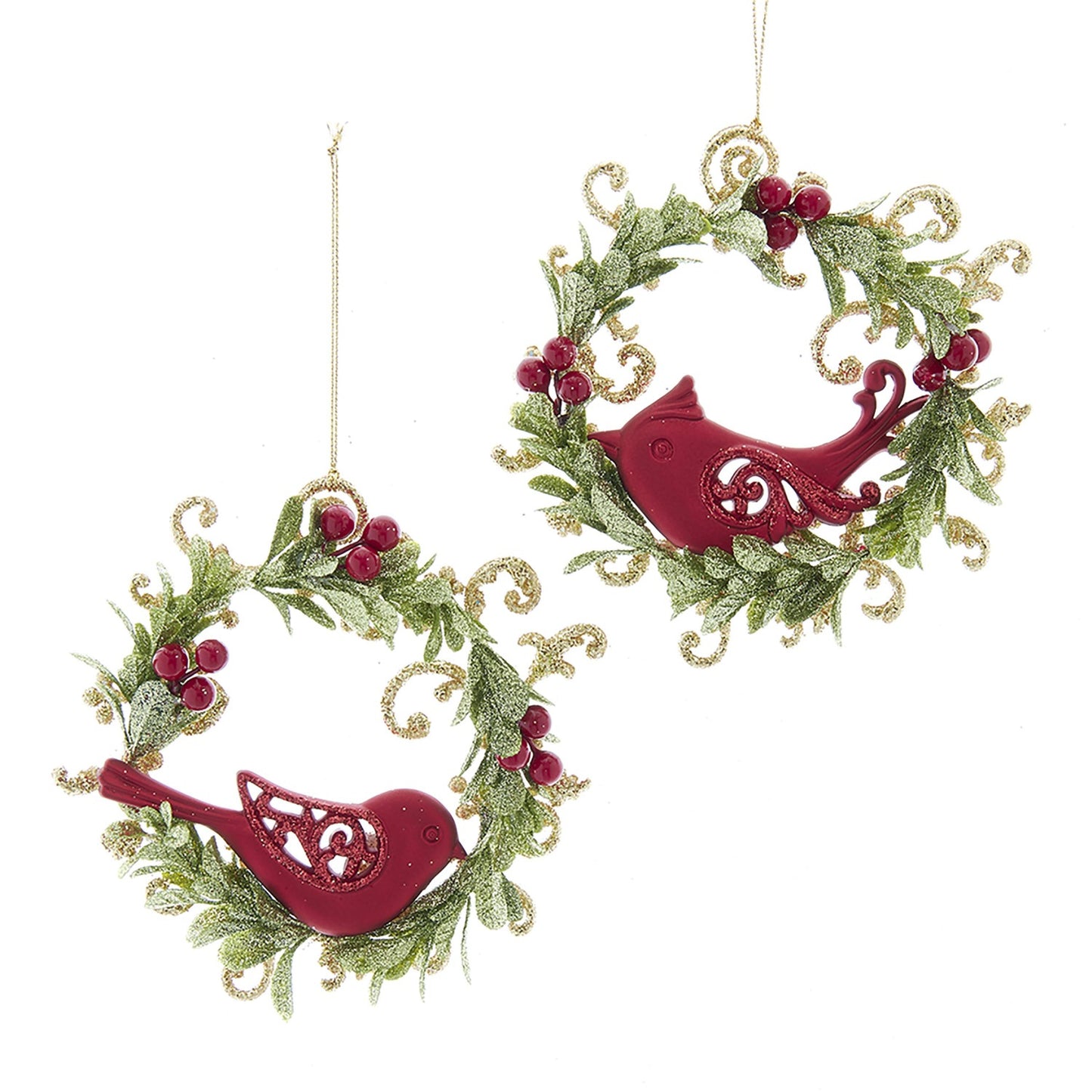 Kurt S Adler Red and Green Christmas Wreath With Bird Ornament