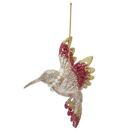 Kurt S Adler Ruby and Platinum Hummingbird Ornaments - Pearl Necklace