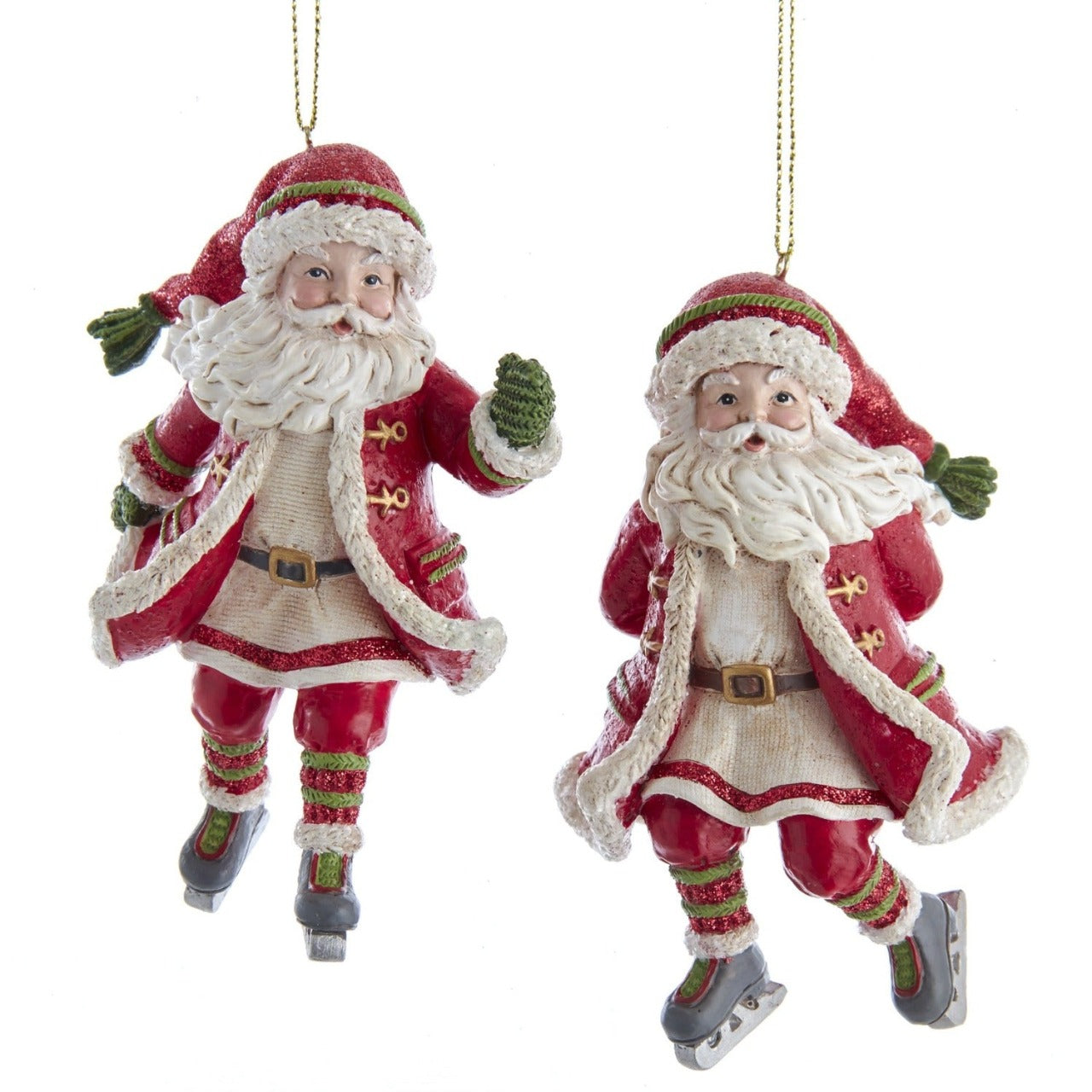 Kurt S Adler Skating Santa Christmas Hanging Ornament - Arm Up