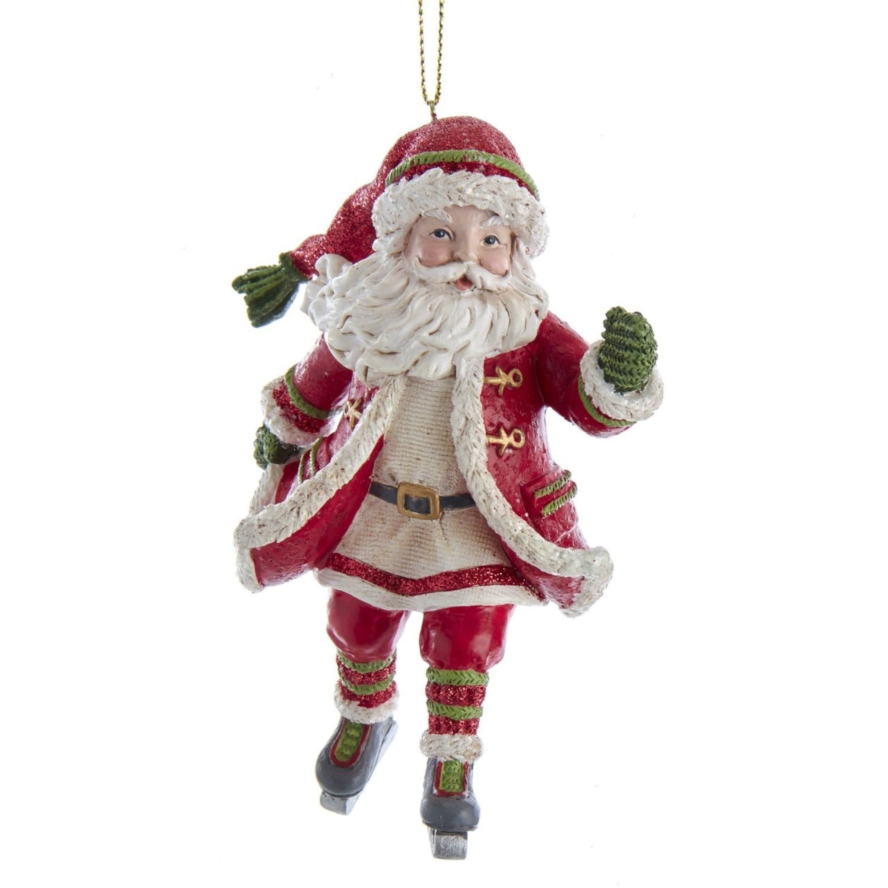 Kurt S Adler Skating Santa Christmas Hanging Ornament - Arm Up