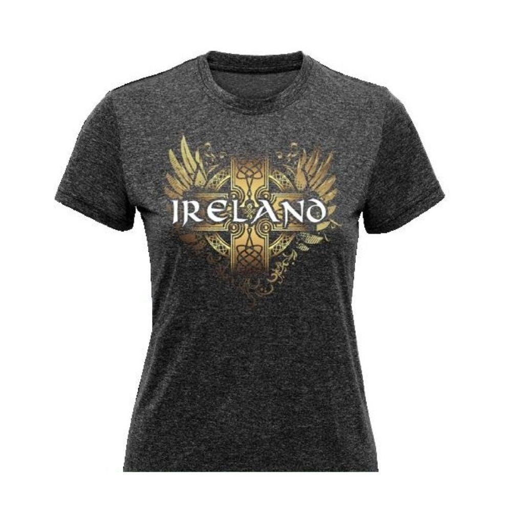 Cara Craft Ladies Ireland Celtic Wings T-Shirt Black  - 70% cotton* and 30% polyester - Ash 99% cotton,1% polyester - Crew Neck - Designed And Printed in Ireland By Cara craft - Machine Washable