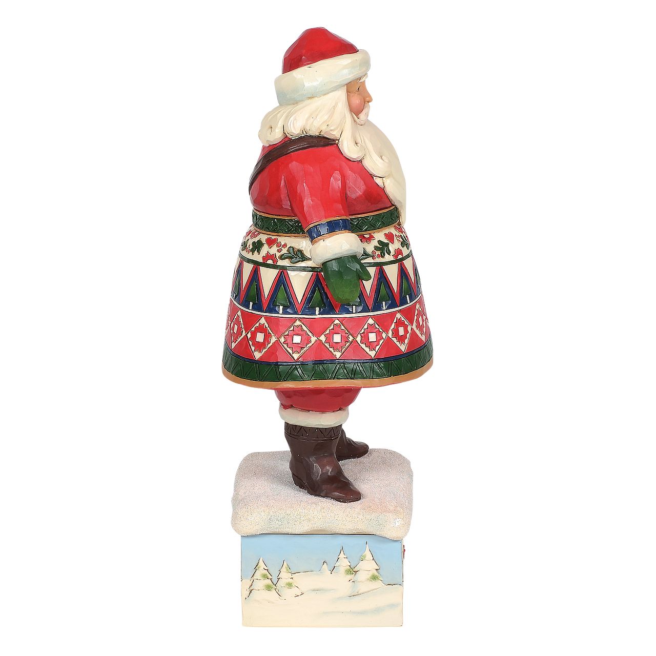 Jim Shore Heartwood Creek Feeling Festive In The Frost  13th Annual Lapland Santa  Wearing a splendidly patterned cloak, Santa grabs his satchel for a journey through the forest. Feeling festive, he goes for a walk in the frost to recruit reindeer for Christmas. 