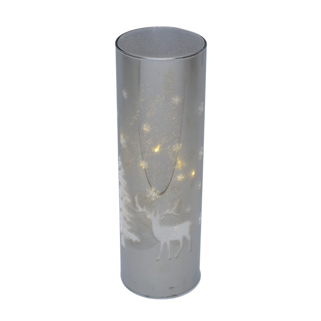 Christmas LED Silver Light Up Glass Tube with Reindeer Scene