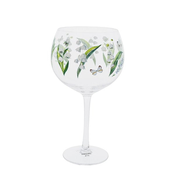 Ginology Lily of the Valley Copa Gin Glass  Lily of the Valley represents youth and purity, but mainly happiness making our Lily of the Valley Copa Gin glass a great gift for a loved one, a pick me up gift, birthday or Christmas gift.