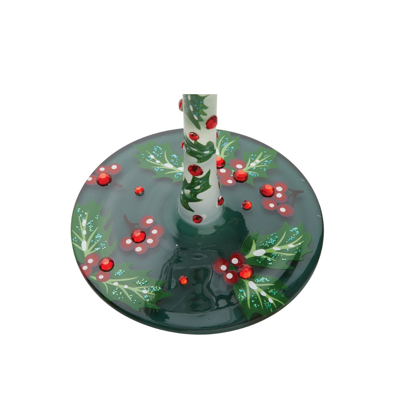Holly Jolly Wine Glass by Lolita  Cheers to a cosy winter season our Holly Jolly Wine Glass features hand painted green holly leaves with red berries and red stones for those special occasions. With a traditional Christmas design this is a show stopper in itself.