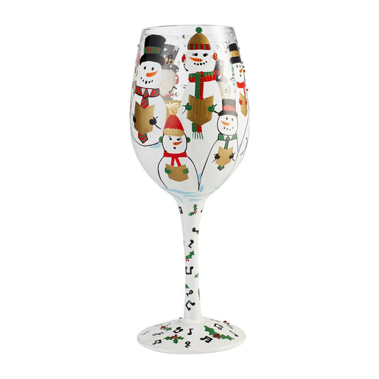 Lolita Singing in the Snow Wine Glass  Lolita glasses combine hand painted accents with sassy messages that help you celebrate any occasion in style. Arrives in a beautiful gift box with Lolita's signature painted under the base of the glass.