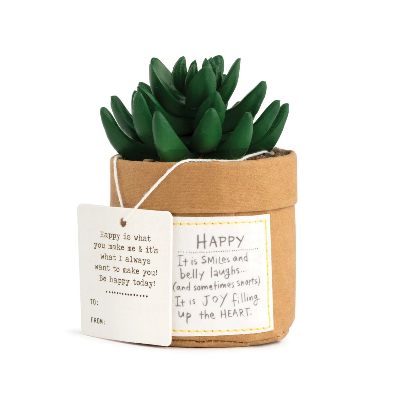 Lori Siebert Plant Kindness - Happy  Lori Siebert combined inspiration from the row of succulents on her daughter's windowsill with her whimsical, artistic celebration of life to form the Plant Kindness collection. Give Plant Kindness - Happy to someone who already gets great joy out of life or to someone in need of cheering up.