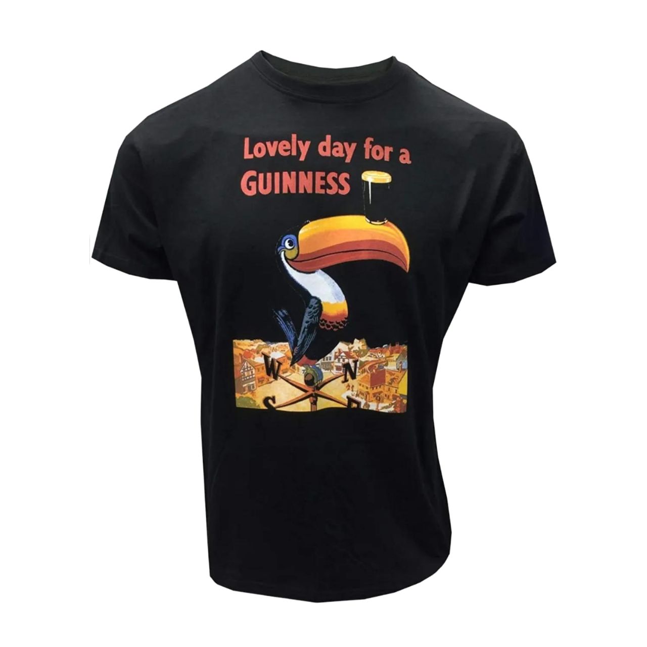 Lovely Day for a Guinness Toucan T-Shirt Black  Lovely Day for a Guinness Toucan T-Shirt. Made of 100% cotton, this T-shirt is not only extremely durable and resistant to moisture but also soft, breathable, and a great insulator - the perfect shirt to wear all year round while looking stunning.