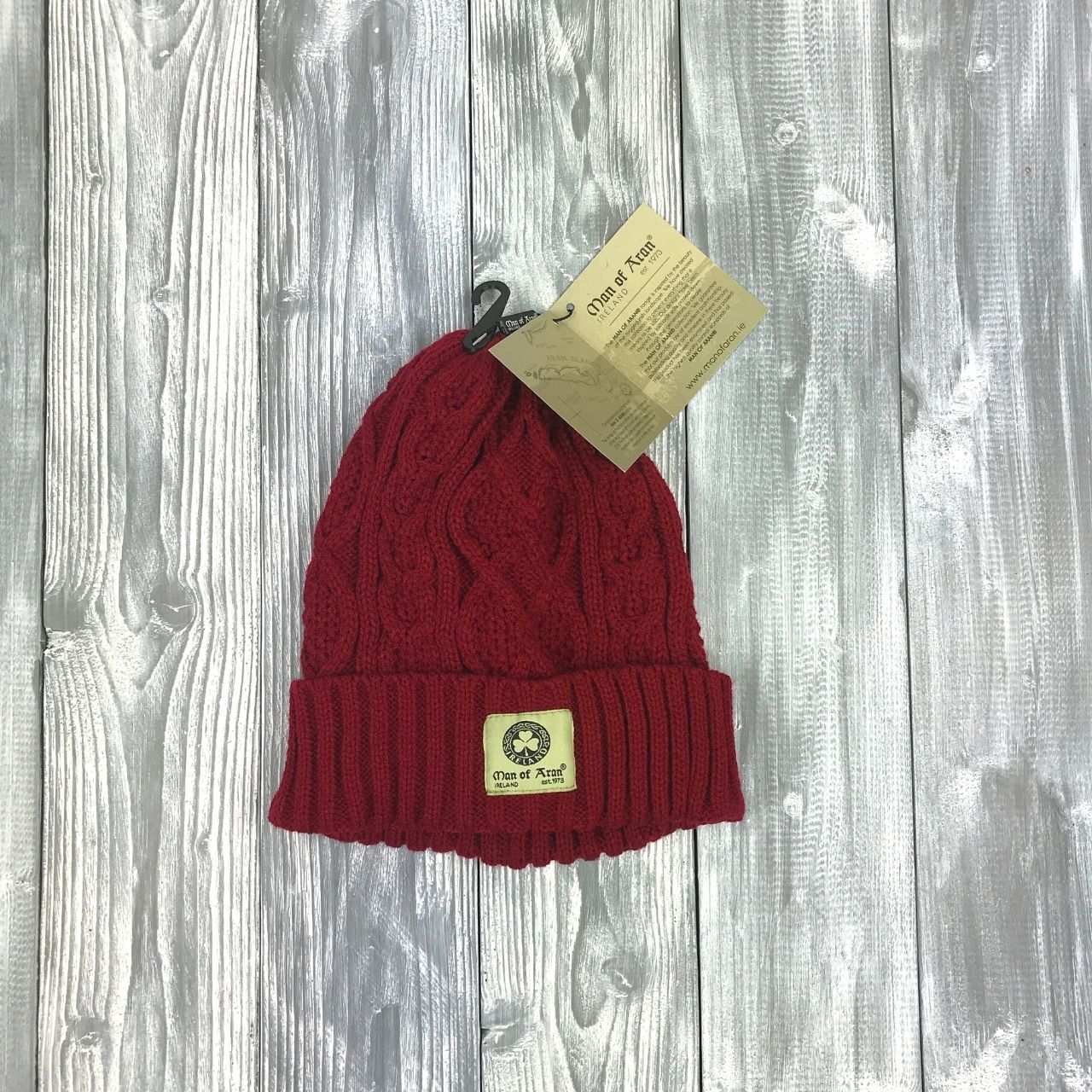 Man of Aran Lambay Beanie - Maroon  Man of Aran range is inspired by the beauty of the rugged Irish Landscape. We have created this collection to present everything that it means to be Irish. Our designs have been inspired by Irish craft skills passed down through generations to create.