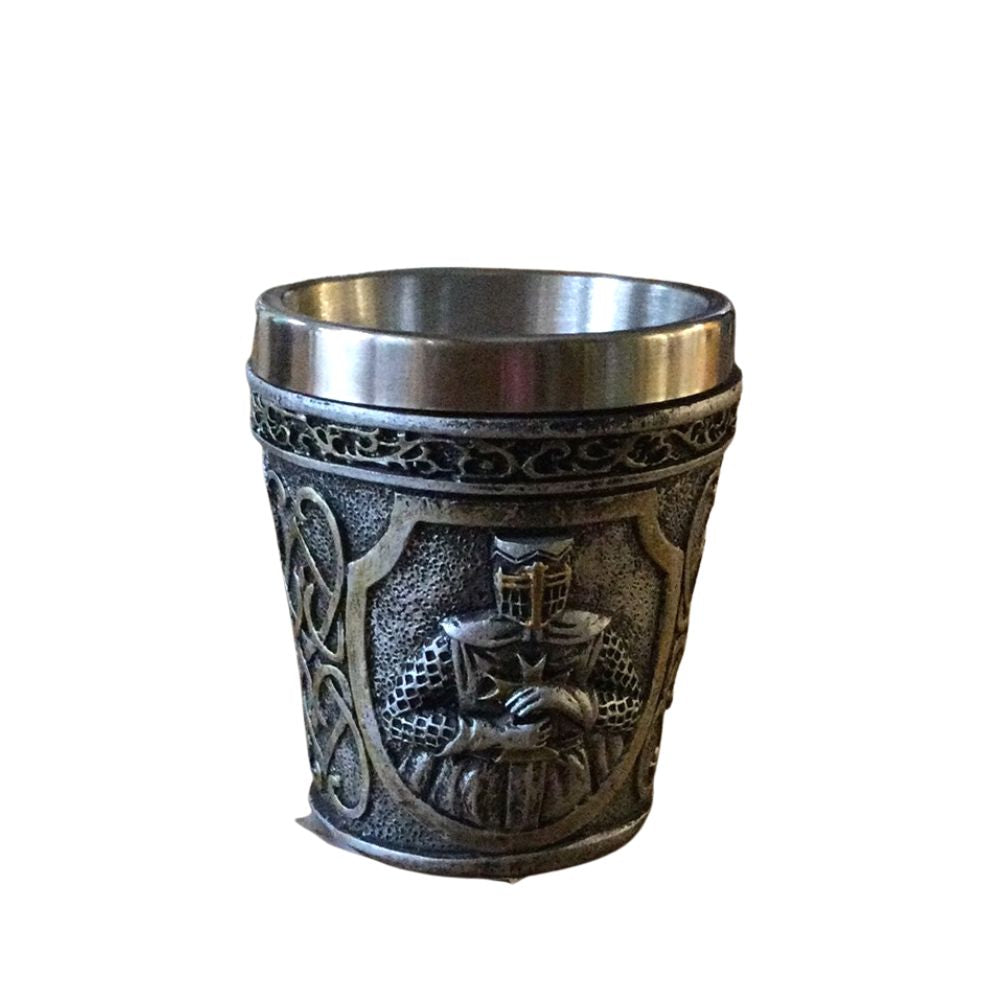 Medieval Armoured Shot Glass  This Knight Armoured shot glass is the perfect gift for any Medieval enthusiast.  The knights hold a sword to their chests, beautifully sculpted on the main body of the shot glass.