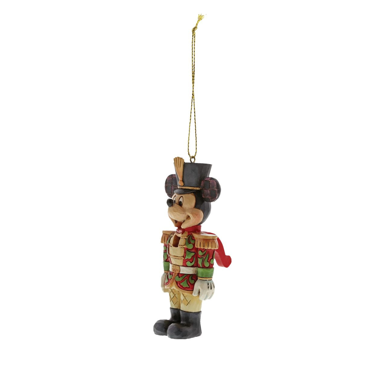 Jim Shore Mickey Mouse Nutcracker Christmas Hanging Ornament  Mickey Mouse is ready to make his debut in the Christmas classic, The Nutcracker. Handcrafted and hand-painted, this timeless ornament features Jim Shore's signature folk art motifs and playful use of colour.