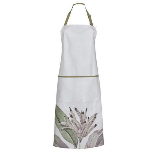 Birds of Paradise Apron by Mindy Brownes Interiors  A beautiful apron inspired with classic shades of green, gold & grey.  - Ideal house warming gift, new home, birthday or general occasion. - Part of the Birds Of Paradise Collection.