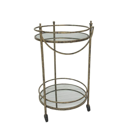 Cleo Bar Trolley by Mindy Brownes   Mindy Brownes Drinks Trolley. Introducing the Cleo drinks trolley for smaller spaces. Make your dinner party one to remember and a service as easy as one-two-three! Featuring one mirrored top and one mirrored bottom shelf. Finished in the classic antique gold.