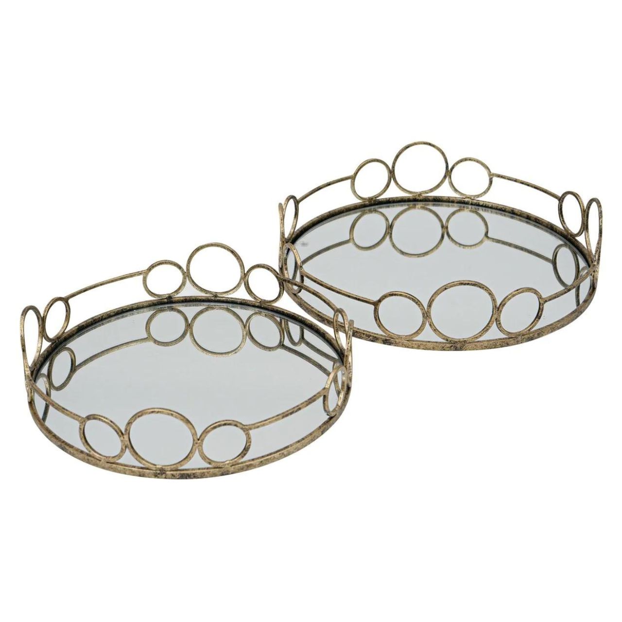 Mindy Brownes Remy Trays Set of 2  Set of two mirrored trays, Serve your drinks or nibbles in style on this deco mirror tray. Beautifully constructed from glass and metal, it's sure to make an impact. Antique gold in finish.