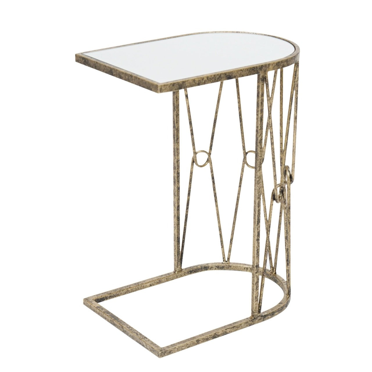 Mindy Brownes Wendover Side Table  A match of our set of two tables. Drum inspired design, this little drinks table slips easily under a sofa for ease and comfort! A cute sofa table finished in antique gold and a white marble top!