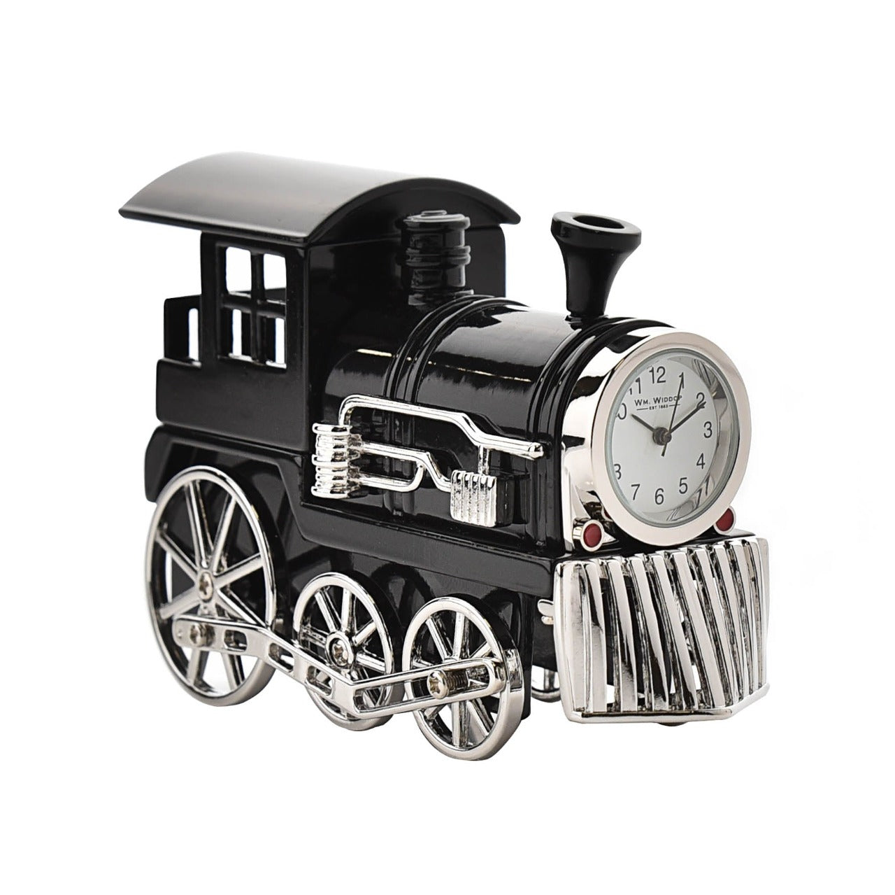 Miniature Clock - Black Steam Train  Give the train fanatic in your life the perfect gift with this intricately detailed miniature steam train clock. From WILLIAM WIDDOP - over 130 years of unrivalled innovation and unbeatable quality in British timekeeping.