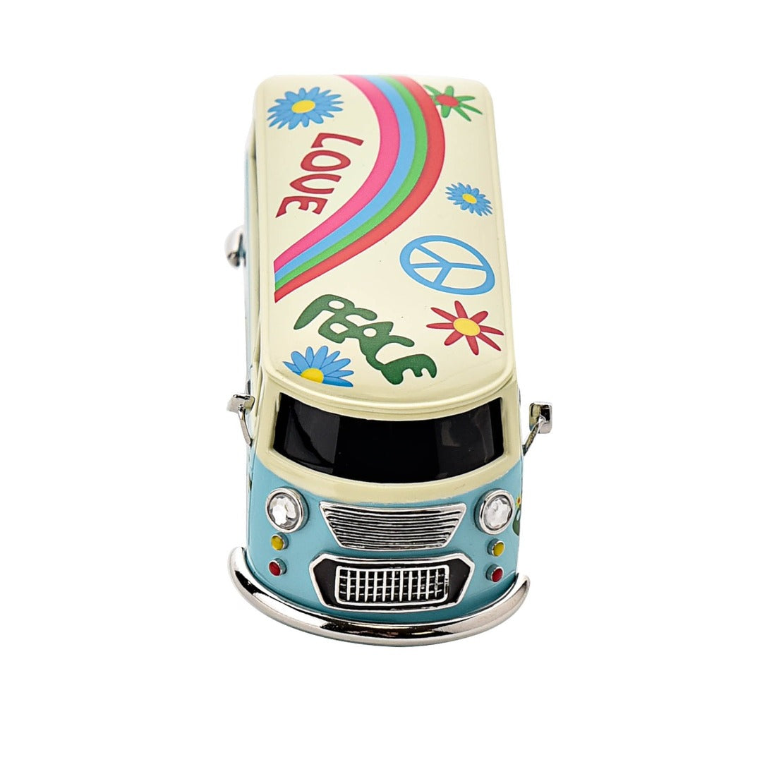 Miniature Clock Blue Camper Van by William Widdop  Bring a unique and quirky touch to the home with this stylish miniature clock made with great attention to detail. The miniature camper van clock is a great gift for a classic car enthusiast or someone with an interest in the 60s Hippie era. 